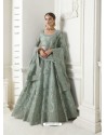 Grayish Green Heavy Embroidered Designer Net Wedding Lehenga Choli