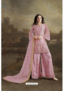 Pink Super Net Party Wear Embroidered Suit