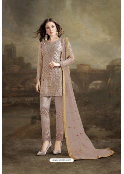 Light Brown Super Net Party Wear Embroidered Suit