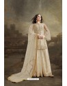 Cream Super Net Party Wear Embroidered Suit