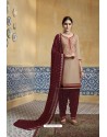 Beige Pure Satin Embroidered Salwar Suit