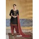 Black Pure Satin Embroidered Salwar Suit