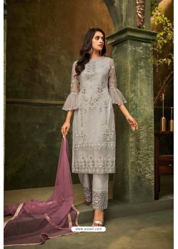 Silver Butterfly Net Embroidered Straight Suit