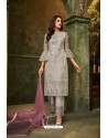 Silver Butterfly Net Embroidered Straight Suit