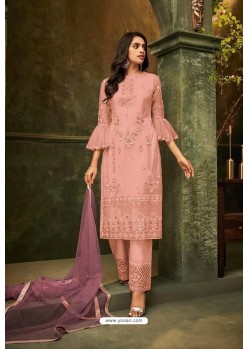 Peach Butterfly Net Embroidered Straight Suit