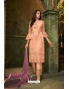 Light Orange Butterfly Net Embroidered Straight Suit