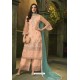 Light Orange Butterfly Net Embroidered Designer Straight Suit