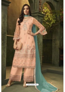 Light Orange Butterfly Net Embroidered Designer Straight Suit