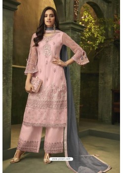 Baby Pink Butterfly Net Embroidered Designer Straight Suit