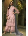 Baby Pink Butterfly Net Embroidered Designer Straight Suit