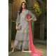 Grey Butterfly Net Embroidered Designer Straight Suit