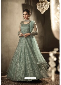 Sea Green Net Hand Worked Designer Anarkali Suit