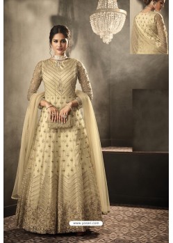 Cream Net Hand Worked Designer Anarkali Suit