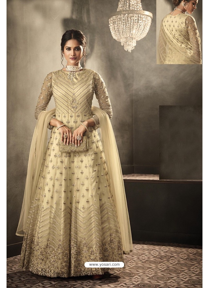Shop Online Butterfly Net Cream Embroidered Anarkali Suit - Shivani Style  House UK