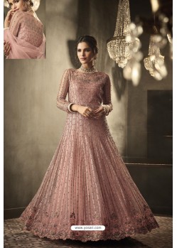 Peach Net Hand Worked Designer Anarkali Suit