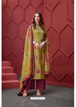 Olive Green And Wine Pure Ikat Silk Digital Printed Palazzo Suit