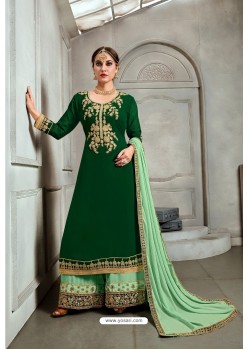 Dark Green Blooming Georgette Heavy Embroidered Palazzo Suit