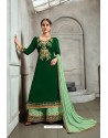 Dark Green Blooming Georgette Heavy Embroidered Palazzo Suit