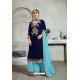 Navy Blue Blooming Georgette Heavy Embroidered Palazzo Suit