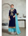 Navy Blue Blooming Georgette Heavy Embroidered Palazzo Suit