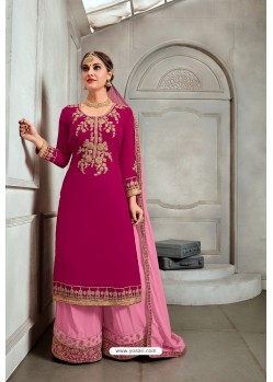 Medium Violet Blooming Georgette Heavy Embroidered Palazzo Suit