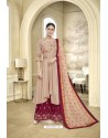 Beige Maslin Heavy Embroidered Designer Palazzo Suit