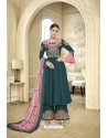 Teal Maslin Heavy Embroidered Designer Palazzo Suit