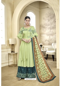 Sea Green Maslin Heavy Embroidered Designer Palazzo Suit