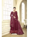 Maroon Maslin Heavy Embroidered Designer Palazzo Suit