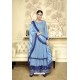 Blue Maslin Heavy Embroidered Designer Palazzo Suit