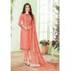 Light Red Cotton Embroidered Designer Straight Suit