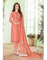 Light Red Cotton Embroidered Designer Straight Suit