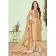 Beige Cotton Embroidered Designer Straight Suit