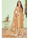 Beige Cotton Embroidered Designer Straight Suit