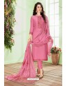 Light Pink Cotton Embroidered Designer Straight Suit