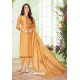 Mustard Cotton Embroidered Designer Straight Suit