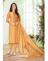 Mustard Cotton Embroidered Designer Straight Suit