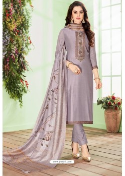 Grey Cotton Embroidered Designer Straight Suit