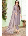 Grey Cotton Embroidered Designer Straight Suit