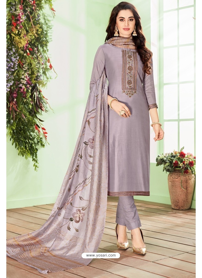 Buy Grey Cotton Embroidered Designer Straight Suit | Straight Salwar Suits