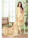 Cream Cotton Embroidered Designer Straight Suit