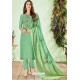 Aqua Mint Cotton Embroidered Designer Straight Suit