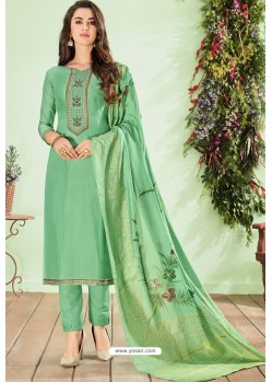 Aqua Mint Cotton Embroidered Designer Straight Suit