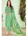 Aqua Mint Cotton Embroidered Designer Straight Suit