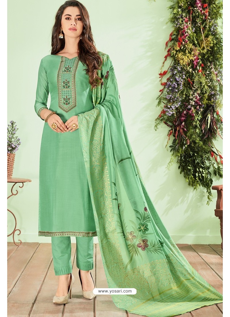 Buy Aqua Mint Cotton Embroidered Designer Straight Suit | Straight ...