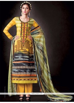 Tantalizing Faux Crepe Print Work Designer Pakistani Suit