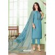 Blue Cotton Embroidered Designer Straight Suit