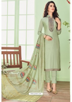 Olive Green Cotton Embroidered Designer Straight Suit