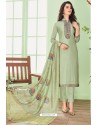 Olive Green Cotton Embroidered Designer Straight Suit