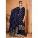 Navy Blue Jacquard Designer Straight Suit